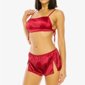 Luxurious Red Satin Sleepwear Set